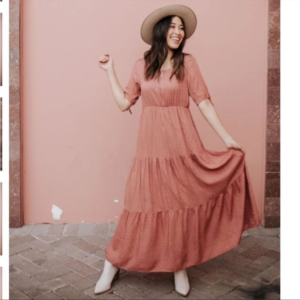 Pink Desert Tiered Boho Maxi Dress Rust